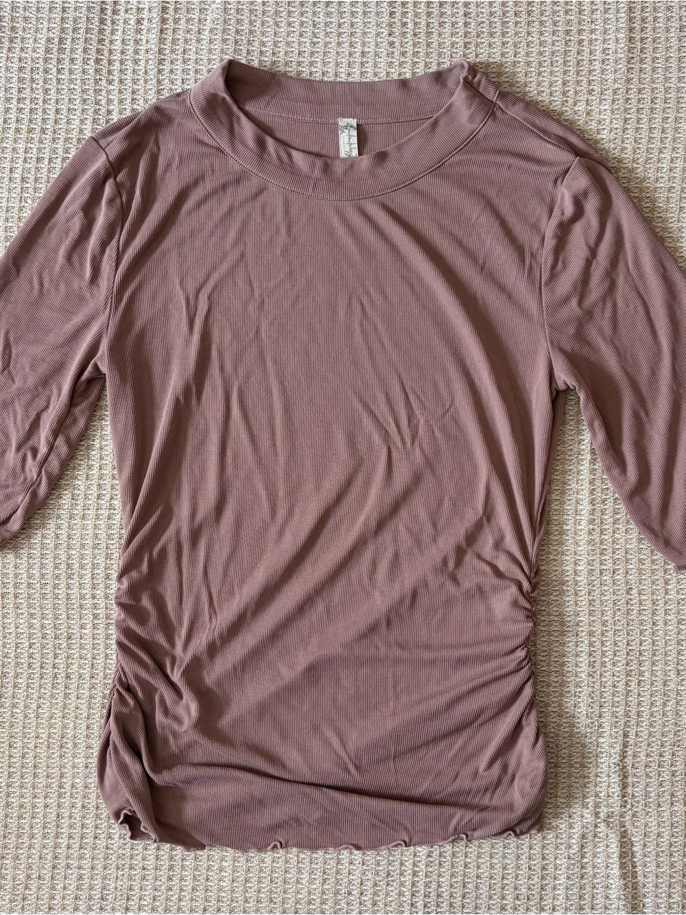 Intimately Free People Womens Talk To Me Top Size Medium Taupe Brown 1/2 Sleeve